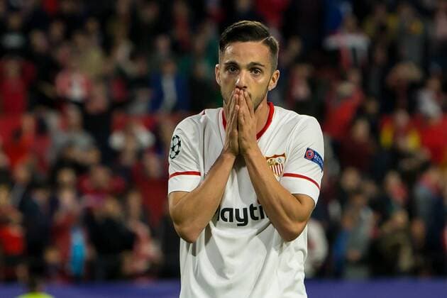 Spain, Sevilla 03.04.2018, UEFA Champions League - 2017 18 Season, Quarter-finals, First leg, Sevilla FC - FC Bayern Muenchen, Pablo Sarabia (FCS) gestikuliert, gestik ( DeFodi048