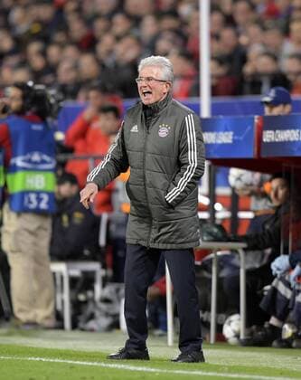 03.04.2018, Fussball UEFA Champions League 2017 2018, Viertelfinale, FC Sevilla - FC Bayern München, im Stadion Ramon Sanchez Pizjuan, Sevilla (Spanien). Trainer Jupp Heynckes (FC Bayern München) in Rage.