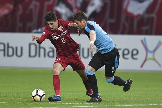 SHANGHAI, CHINA - APRIL 04: Oscar 8 of Shanghai SIPG drives the ball during AFC Champions League Group F match between Shanghai SIPG and Kawasaki Frontale at the Shanghai Stadium on April 4, 2018 in Shanghai, China.  Copyright: xVCGx CFP111149485325 