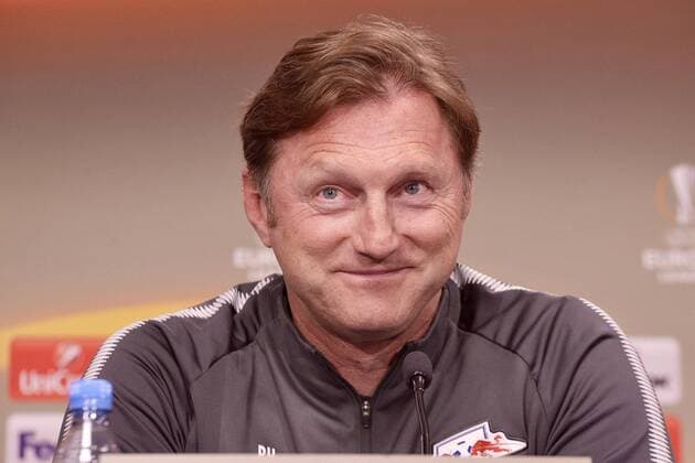 Fußball-Europa League 2017 18, Pressekonferenz vor RB Leipzig - Olympique Marseille (04.04.2018 Spiel am 05.04.2018) RB-Leipzig-Trainer Ralph Hasenhüttl. Leipzig Sachsen Deutschland