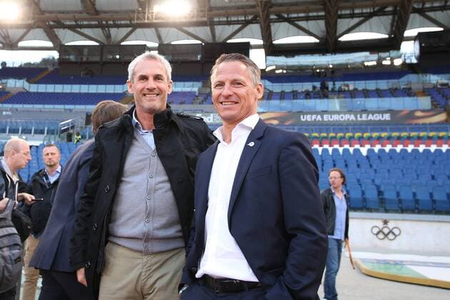 SOCCER - EL, Lazio vs RBS ROME,ITALY,04.APR.18 - SOCCER - UEFA Europa League, quarterfinal, SS Lazio vs Red Bull Salzburg, training RBS. Image shows Michael Konsel and CEO Stephan Reiter (RBS). GEPAxpictures xMathiasxMandl