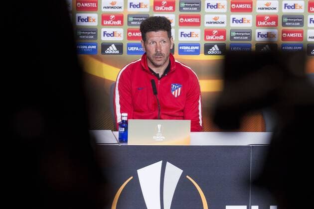 Atletico de Madrid coach Diego Simeone during press conference PK Pressekonferenz the day before Europa League match between Atletico de Madrid and Sporting de Lisboa at Wanda Metropolitano in Madrid, Spain. April 04, 2018.  (20180404038)