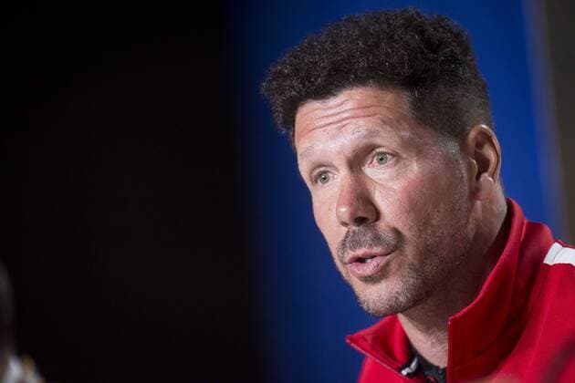 Bilder des Tages - SPORT Atletico de Madrid coach Diego Simeone during press conference PK Pressekonferenz the day before Europa League match between Atletico de Madrid and Sporting de Lisboa at Wanda Metropolitano in Madrid, Spain. April 04, 2018.  (20180404028)