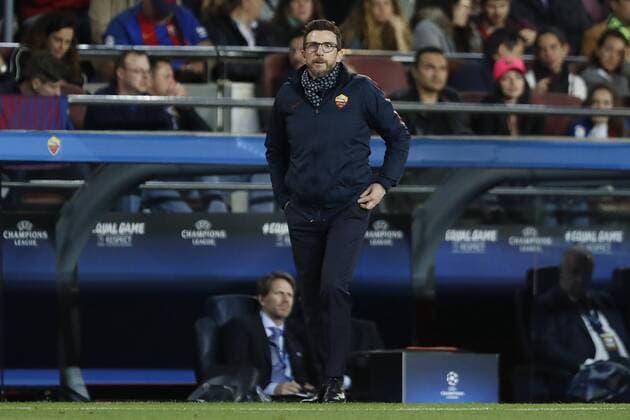 coach Eusebio Di Francesco of AS Roma during the UEFA Champions League quarter final match between FC Barcelona Barca and AS Roma at the Camp Nou stadium on April 04, 2018 in Barcelona, Spain. UEFA Champions League 2017 2018 xVIxVIxImagesx xMauricexvanxSteenxIVx 10542702