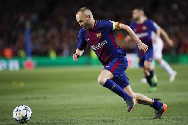 April 4, 2018 - Barcelona, Catalonia, Spain - April 4, 2018 - Barcelona, Spain - Uefa Champions League Quarter final first leg, FC Barcelona Barca v AS Roma:.Andres Iniesta of FC Barcelona runs with the ball. Uefa Champions League Quarter final first leg, FC Barcelona v Chelsea CF.Apr 4th - ZUMAa178 20180404_zap_a178_004 Copyright: xMarcxDominguezx