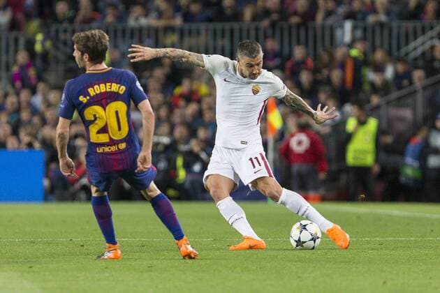 AS Roma defender Aleksandar Kolarov (11) during the UEFA Champions League match between FC Barcelona Barca and AS Roma at Camp Nou Stadium corresponding of Quarter-finals, First leg on April 4, 2018 in Barcelona, Spain. (Credit: Mikel Trigueros Urbanandsport Cordon Press)  xMikelxTriguerosx xUrbanandsportx xCordonxPressx xSPAINx-xFCxBARCELONAx-xASxROMAx-xCHAMPIONSx-xLEAGUEx