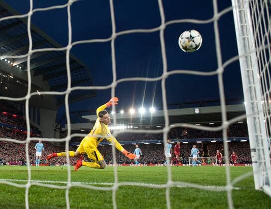 Liverpool v Manchester City UEFA Champions League Quarter Final A shot by Alex Oxlade-Chamberlain of Liverpool beats Manchester City goalkeeper Ederson to make it 2-0 during the UEFA Champions League Quarter Final match at Anfield, Liverpool Content Not Available For UK Newspapers Copyright: xRussellxHartx FIL-11605-0032