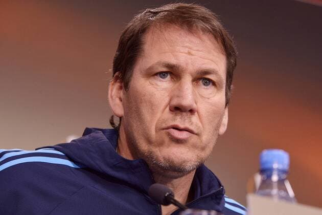 Fußball-Europa League 2017 18, Pressekonferenz vor RB Leipzig - Olympique Marseille (04.04.2018 Spiel am 05.04.2018) Marseille-Trainer Rudi Garcia. Leipzig Sachsen Deutschland