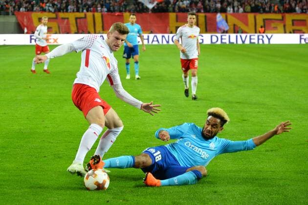Bilder des Tages - SPORT Timo Werner (RB Leipzig) li. und Jordan Amavi (Olympique Marseille) re., RB Leipzig vs. Olympique Marseille, Fussball, UEFA Europa League, 05.04.2018, Leipzig Copyright: xEIBNER BertxHarzerx EP_BHR