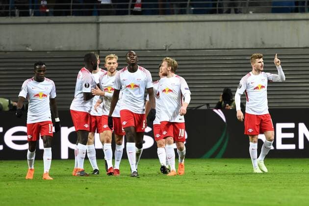 Fussball, Herren, Saison 2017 2018, Europa League (Viertelfinale, Hinspiel), RB Leipzig - Olympique Marseille, Jubel nach dem Tor zum 1:0 durch Timo Werner (Nr. 11, RB Leipzig), 05.04.2018, Copyright: xMatthiasxKochx