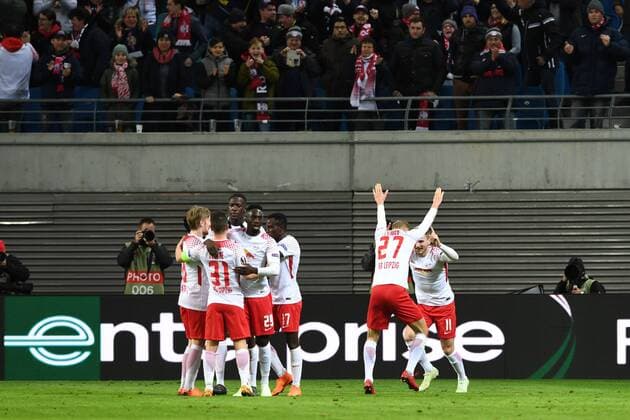 Fussball, Herren, Saison 2017 2018, Europa League (Viertelfinale, Hinspiel), RB Leipzig - Olympique Marseille, Jubel nach dem Tor zum 1:0 durch Timo Werner (Nr. 11, RB Leipzig), 05.04.2018, Copyright: xMatthiasxKochx