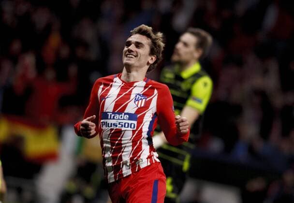 Antoine Griezmann of Atletico de Madrid celebrates a goal during the UEFA Europe League 2017 18 quarter finals, first leg match between Atletico de Madrid and Sporting Portugal, at Wanda Metropolitano Stadium in Madrid on April 5, 2018. (Photo by Guille Martinez Cordon Press)  xGuillexMartinezx xEuropaxLeaguex2017 18:xAtleticoxdexMadridxvsxSportingxPortugalx