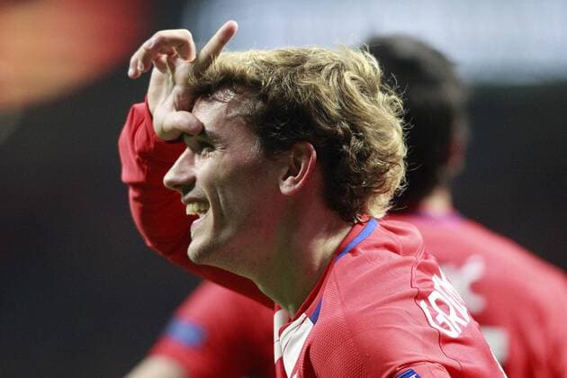 Bilder des Tages - SPORT Atletico de Madrid s Antoine Griezmann celebrates goal during Europa League Quarter-finals, 1st leg. April 5,2018.  (2018040541)