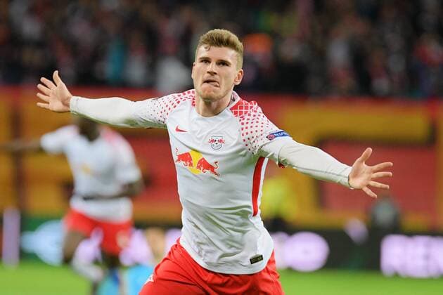 Timo Werner (RB Leipzig) erzielt das 1:0, RB Leipzig vs. Olympique Marseille, Fussball, UEFA Europa League, 05.04.2018, Leipzig Copyright: xEIBNER BertxHarzerx EP_BHR
