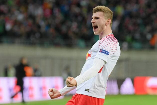 Timo Werner (RB Leipzig) erzielt das 1:0, RB Leipzig vs. Olympique Marseille, Fussball, UEFA Europa League, 05.04.2018, Leipzig Copyright: xEIBNER BertxHarzerx EP_BHR