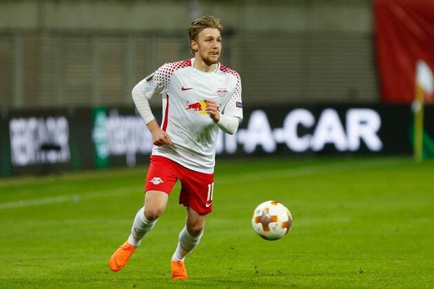 05.04.2018, xtgx, Fussball UEFA Europa League, RB Leipzig - Olympique Marseille, emspor, v.l. Emil Forsberg (Leipzig, 10) Freisteller, Einzelbild, Ganzkörper Leipzig