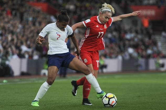 England Women v Wales Women 2019 FIFA Womens World Cup Qualifier Nikita Parris of England Women (L) vies with Charlie Estcourt of Wales Women (R) during the 2019 FIFA Womens World Cup Qualifying match at the St Mary s Stadium, Southampton Content Not Available For UK Newspapers Copyright: xAlexxBurstowx FIL-11618-0026