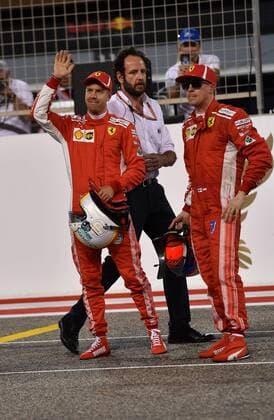 Sebastian Vettel, Kimi Raiikkoenen, Scuderia Ferrari, formula 1 GP, Bahrain in Manama Shakir 07.04.2018 Photo:mspb Jerry Andre Sebastian Vettel, Kimi Raikkoenen, formula 1 GP, Bahrain, 2018