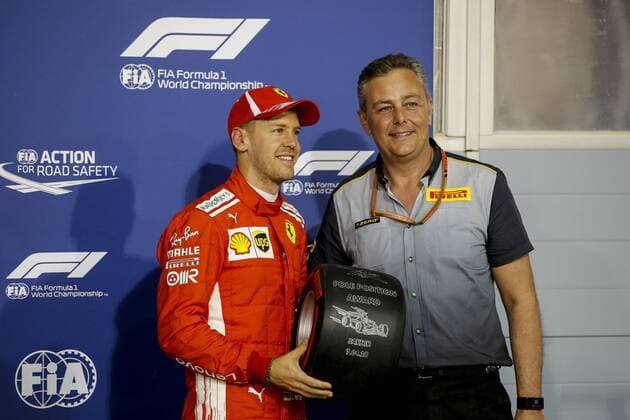 Sebastian Vettel of Scuderia Ferrari after the qualifying session of the Bahrain Formula One Grand Prix at the Bahrain International Circuit in Sakhir, Bahrain on 7 April 2018. Copyright: xJamesxGasperottix 19520145