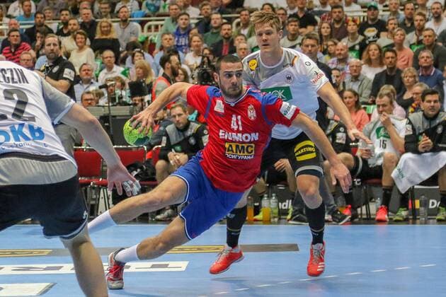 Serbiens Stevan Sretenovic Deutschland vs. Serbien, Handball Laenderspiel 07.04.2018 Dortmund Nordrhein-Westfalen Germany Westfalenhalle Copyright: xAgentur54Gradx SebastianxSendlakx