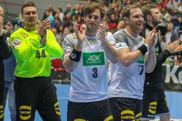 Deutschlands Dario Quenstedt, Deutschlands Uwe Gensheimer und Deutschlands Steffen Weinhold Deutschland vs. Serbien, Handball Laenderspiel 07.04.2018 Dortmund Nordrhein-Westfalen Germany Westfalenhalle Copyright: xAgentur54Gradx SebastianxSendlakx