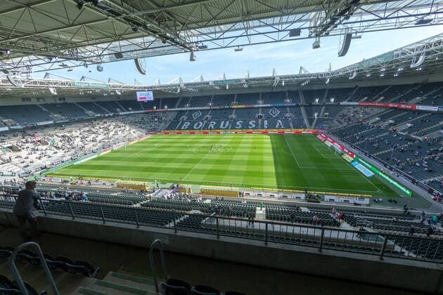 Das Stadion im Borussia-Park beim Spiel Borussia Moenchengladbach vs. Hertha BSC Berlin, Fussball, 1. Bundesliga, 07.04.2018 Moenchengladbach Copyright: xMarioxHommesx Eibner-Pressefotox EP_mhs