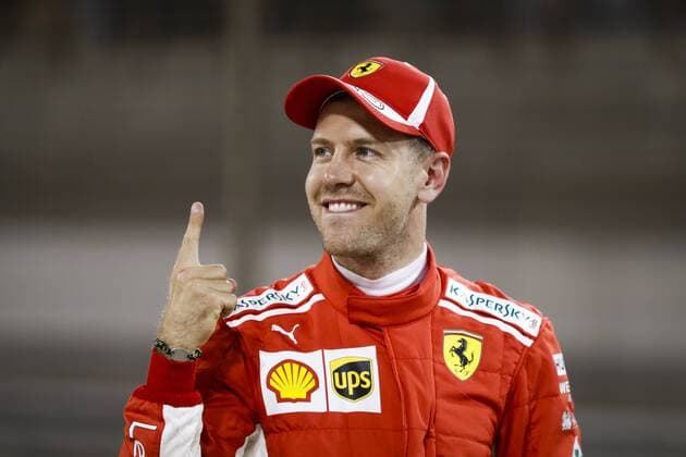 VETTEL Sebastian (ger), Scuderia Ferrari celebrating pole position during 2018 Formula 1 FIA World Championship WM Weltmeisterschaft Bahrain Grand Prix, at Sakhir from April 5 to 8 I Motorsports: FIA Formula One World Championship 2018, Grand Prix of Bahrain, Sakhir Bahrain