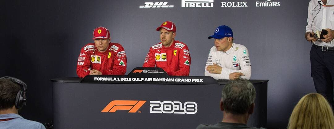 vl. Kimi Raikkoenen (Scuderia Ferrari), Sebastian Vettel (Scuderia Ferrari) und Valtteri Bottas (Mercedes AMG Petronas Formula One Team), Grosser Preis von Bahrain 2018, Qualifying, 07.04.18, Foto:Illmann Eibner Sachir Copyright: xEIBNER Illmannx EP_EER