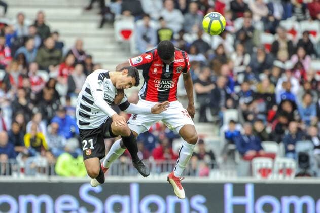 Marlon (OGC Nice) - Benjamin Andre (FC rennes) FOOTBALL : OGC Nice vs FC Rennes - Ligue 1 - Nice - 08 04 2018 NorbertScanella Panoramic 