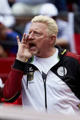 April 8, 2018 - Valencia, Valencia, Spain - Boris Becker of Germany celebrates a point during day three of the Davis Cup World Group Quarter Finals match between Spain and Germany at Plaza de Toros de Valencia on April 8, 2018 in Valencia, Spain Spain v Germany - Davis Cup 2018  - ZUMAn230 20180408_zaa_n230_689 Copyright: xDavidxAliagax