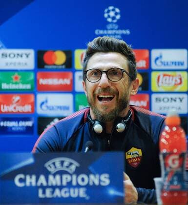9th April 2018, Stadio Olimpico, Rome, Italy; UEFA Champions League football, AS Roma versus FC Barcelona Barca pre-match press conference PK Pressekonferenz Coach A.S. Roma Eusebio Di Francesco  ActionPlus12011250