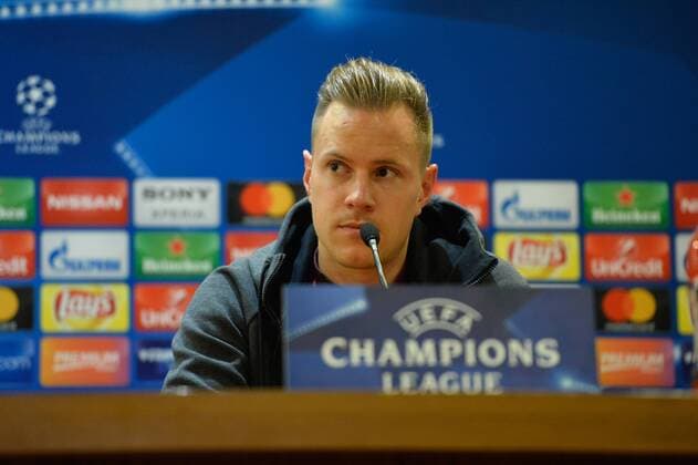 April 9, 2018 - Rome, Italy - Marc-Andre ter Stegen of FC Barcelona Barca speaks arrives to a press conference PK Pressekonferenz on the eve of their UEFA Champions League match against AS Roma at Olympic Stadium on april 09, 2018 in Rome, Italy. Barcelona press conference  - ZUMAn230 20180409_zaa_n230_331 Copyright: xSilviaxLorex