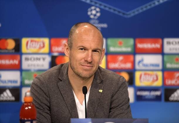 10.4.2018, Fussball Championsleague 2017 2018, FC Bayern München Pressekonferenz in der Allianz-Arena vor dem Championsleague-Spiel gegen Sevilla. Arjen Robben (FC Bayern München) bei der PK.