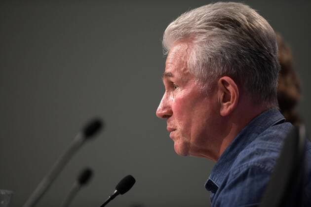 10.4.2018, Fussball Championsleague 2017 2018, FC Bayern München Pressekonferenz in der Allianz-Arena vor dem Championsleague-Spiel gegen Sevilla. Trainer Jupp Heynckes (FC Bayern München) bei der PK.
