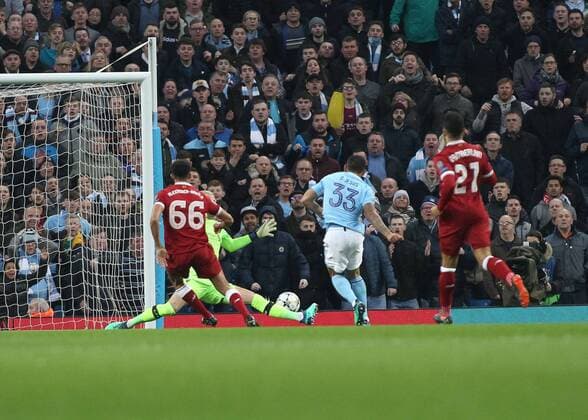 Manchester City v Liverpool UEFA Champions League Quarter Final Gabriel Jesus of Manchester City scores the first goal against Liverpool during the UEFA Champions League Quarter Final match at the Etihad Stadium, Manchester. Content Not Available For UK Newspapers Copyright: xMichaelxSedgwickx FIL-11629-0013