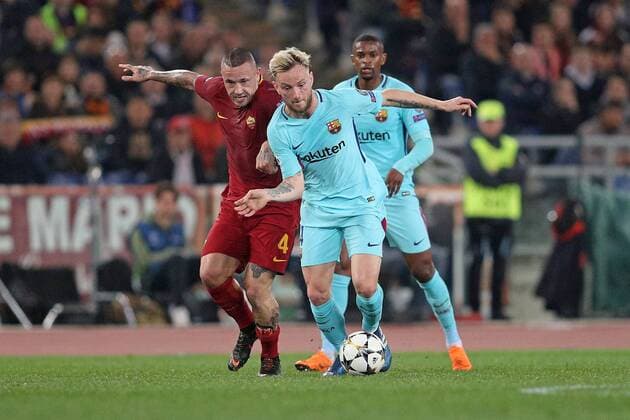 Ivan Rakitic Barcellona, Radja Nainggolan Roma Roma 10-04-2018 Stadio Olimpico Champions League, Quarti di Finale. AS Roma - Barcellona AS Roma - Barcelona Foto Luca Pagliaricci Insidefoto LucaxPagliaricci