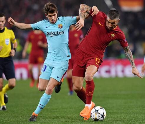 As Roma 10 04 2018 - Champions League Roma-Barcellona foto Antonello Sammarco Image nella foto: Sergi Roberto-Aleksander Kolarov 