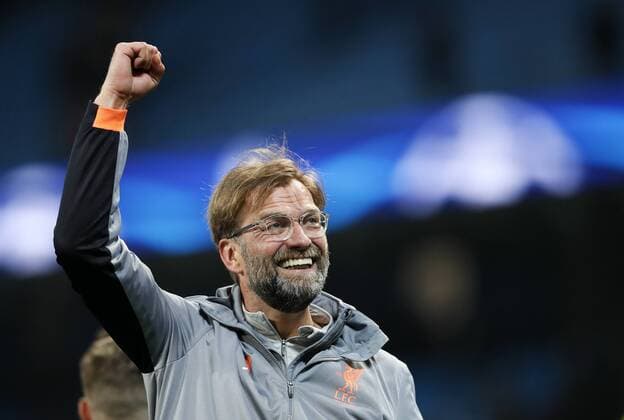 Bilder des Tages - SPORT Liverpool s Jurgen Klopp celebrates at the final whistle during the Champions League Quarter Final 2nd Leg match at the Etihad Stadium, Manchester. Picture date: 10th April 2018. Picture credit should read: David Klein Sportimage EDITORIAL USE ONLY. No use with unauthorised audio, video, data, fixture lists, club league logos or live services. Online in-match use limited to 120 images, no video emulation. No use in betting, games or single club league player publications.