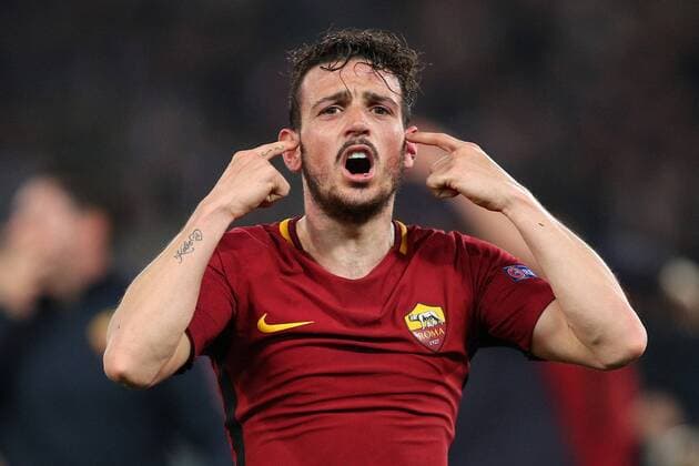 Esultanza fine gara di Alessandro Florenzi Roma celebration Roma 10-04-2018 Stadio Olimpico Champions League, Quarti di Finale. AS Roma - Barcellona AS Roma - Barcelona Foto Luca Pagliaricci Insidefoto LucaxPagliaricci