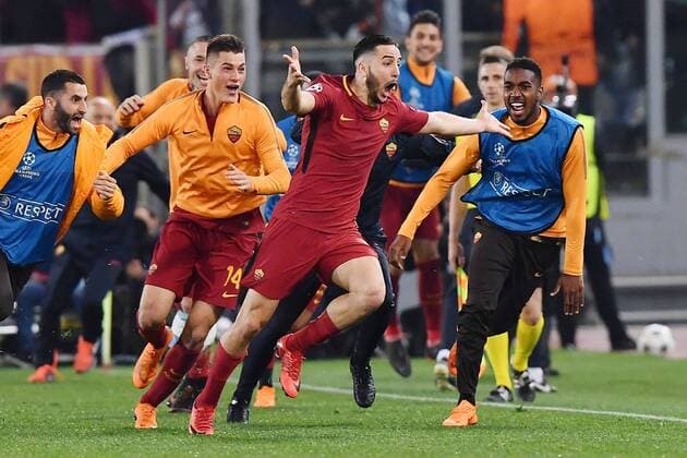 Fußball, CL, AS Rom - FC Barcelona As Roma 10 04 2018 - Champions League Roma-Barcellona foto Antonello Sammarco Image nella foto: esultanza gol Kostas Manolas 