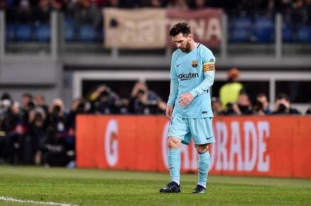 Fußball, CL, AS Rom - FC Barcelona April 10, 2018 - Rome, Italy - Lionel Messi of FC Barcelona Barca looks dejected during the UEFA Champions League Quarter Final match between Roma and FC Barcelona at Stadio Olimpico, Rome, Italy on 10 April 2018. Roma v FC Barcelona.UEFA Champions League Quarter Final .10 04 2018.  - ZUMAn230 20180410_zaa_n230_411 Copyright: xGiuseppexMaffiax
