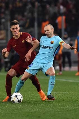 Fußball, CL, AS Rom - FC Barcelona Champions League Rome vs Barcelona -Rome 10-Apr-2018 In the picture Patrick Schick and Andres Iniesta Photo Photographer01  Copyright: xFotografo01x xIPAx xFotografo01x