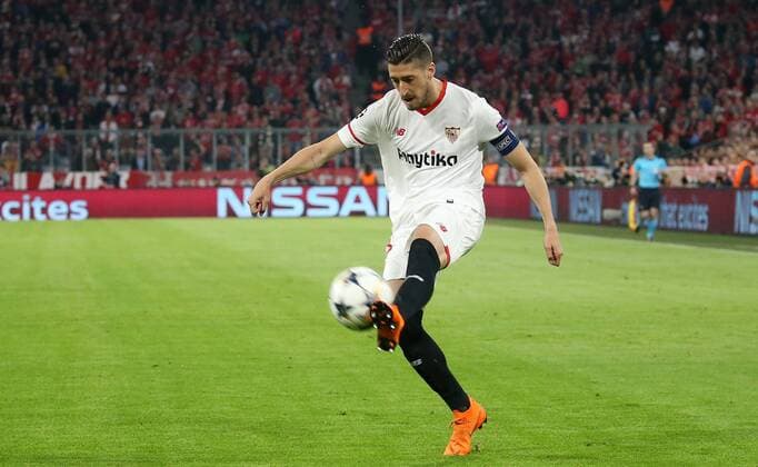 UEFA Champions League, FC Bayern München - Sevilla FC, Viertelfinale Rueckspiel Quarter-Finals 2nd leg, 11.04.2018 in der Allianz Arena, Saison 2017 18, xmdx, Sergio ESCUDERO (18, Sevilla FC) FC Bayern Muenchen - Sevilla FC