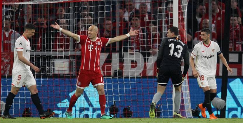 UEFA Champions League, FC Bayern München - Sevilla FC, Viertelfinale Rueckspiel Quarter-Finals 2nd leg, 11.04.2018 in der Allianz Arena, Saison 2017 18, xmdx, Arjen ROBBEN (10, FC Bayern Muenchen) FC Bayern Muenchen - Sevilla FC