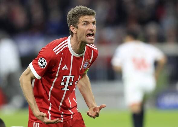 11.04.2018, Fussball UEFA Champions League 2017 2018, Viertelfinale Rückspiel, FC Bayern München - FC Sevilla, in der Allianzarena München. Thomas Müller (FC Bayern München) unzufrieden.
