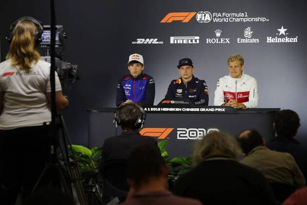 Presssekonferenz mit Pierre Gasly (Scuderia Toro Rosso), Max Verstappen (Red Bull Racing) und Kevin Magnussen (Haas F1 Team) , Grosser Preis von China 2018, Ankunft der Fahrer 12.04.18, Shanghai Copyright: xEIBNER Illmannx EP_EER