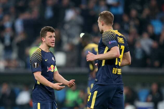Diego Demme (RB Leipzig 31) Stefan Ilsanker (RB Leipzig 13) nach dem 2:1, Olympique Marseille vs. RB Leipzig, UEFA Europa League, Viertelfinale, Rueckspiel, Fussball, 12.04.2018, Marseille Copyright: xLanger Eibner-Pressefotox EP_HLR