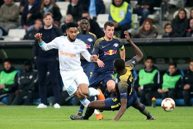 Jordan Amavi ( Olympique Marseille 18 ) Ibrahima Konate (RB Leipzig 6), Olympique Marseille vs. RB Leipzig, UEFA Europa League, Viertelfinale, Rueckspiel, Fussball, 12.04.2018, Marseille Copyright: xLanger Eibner-Pressefotox EP_HLR