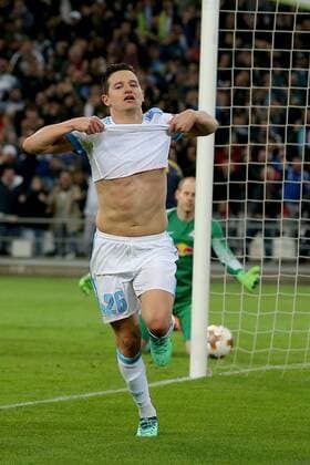 Florian Thauvin ( Olympique Marseille 26 ) Jubel nach dem 3:1, Olympique Marseille vs. RB Leipzig, UEFA Europa League, Viertelfinale, Rueckspiel, Fussball, 12.04.2018, Marseille Copyright: xLanger Eibner-Pressefotox EP_HLR