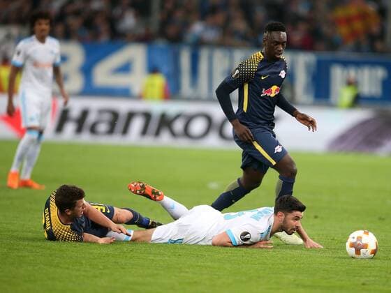 Diego Demme (RB Leipzig 31) Morgan Sanson ( Olympique Marseille 8 ), Olympique Marseille vs. RB Leipzig, UEFA Europa League, Viertelfinale, Rueckspiel, Fussball, 12.04.2018, Marseille Copyright: xLanger Eibner-Pressefotox EP_HLR